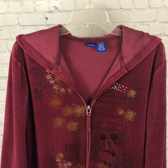 HOODIE - Women's Disney with Mickey Mouse velvety burgundy hoodie. Size large. - Picture 3 of 15